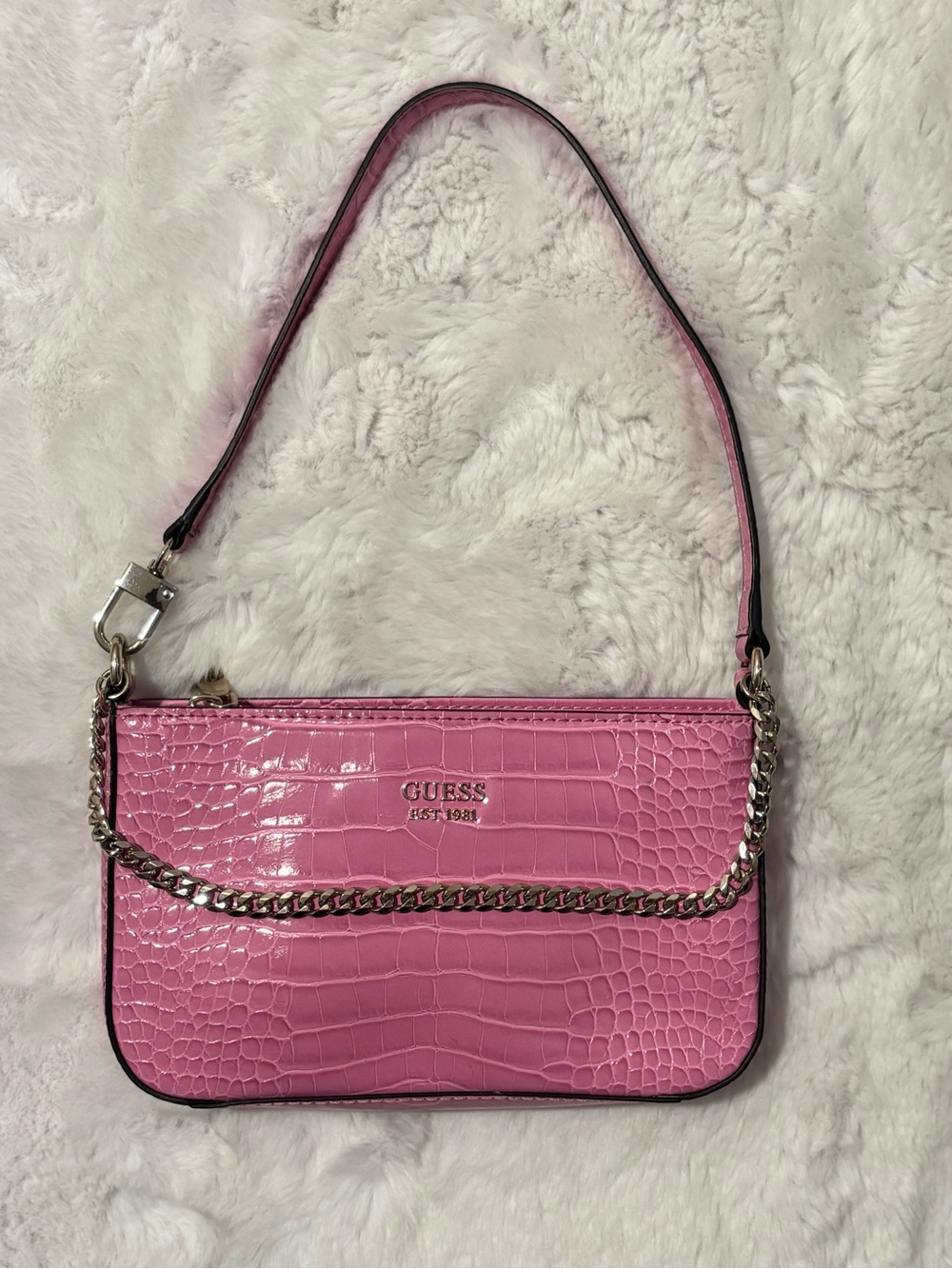 GUESS Katey Croc Mini Top Zip Shoulder Bag - Hot Pink Y2K